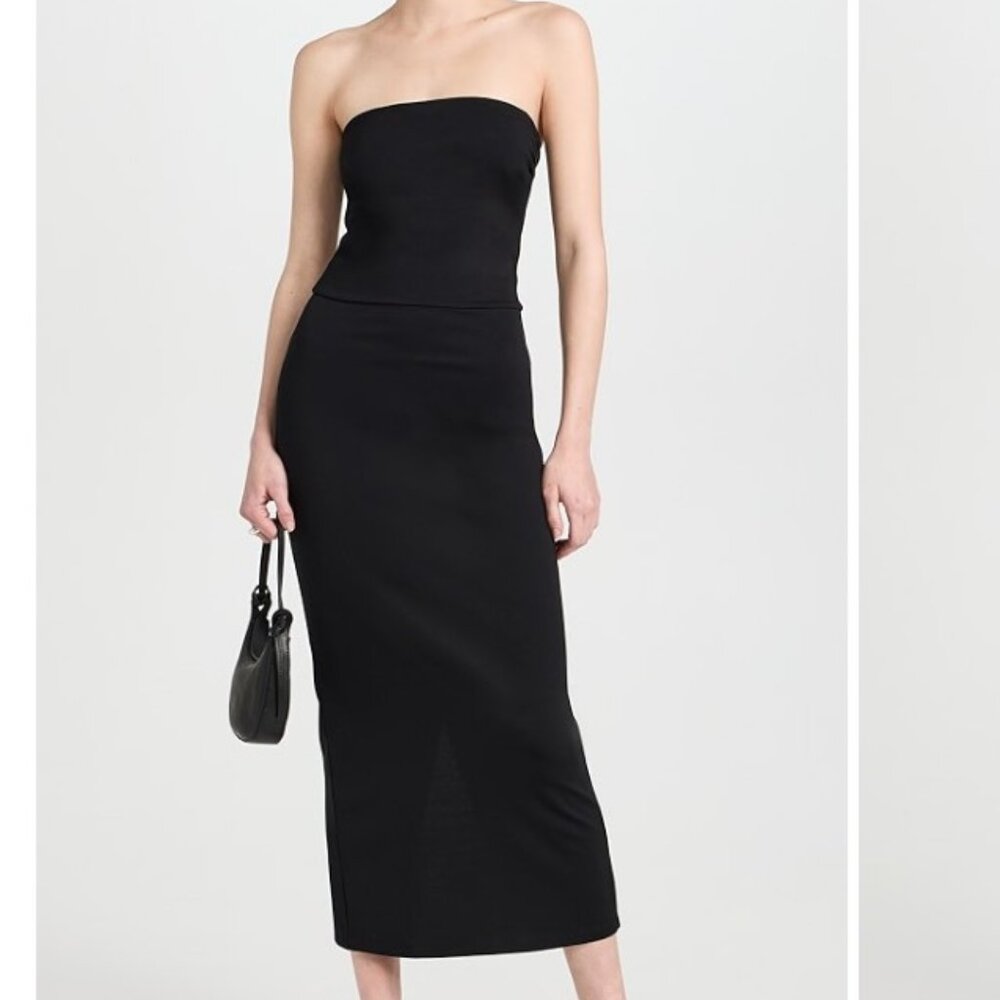 STAUD Cortona Strapless Midi Dress Ponte Jersey